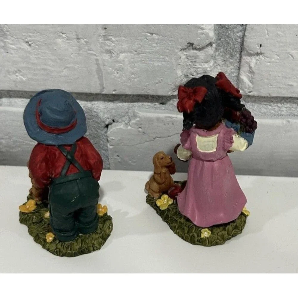 Set Of 2 | K's Collection 4” Resin Figurine Little Girl W/dog & Boy W/Dog